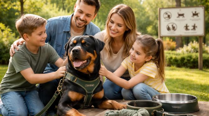 Adopter un chien Rottweiler en famille avec conseils SCC et équipement Hunter adapté