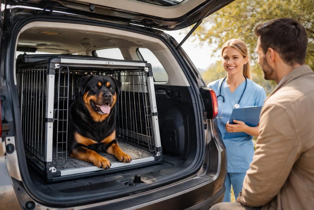 découvrez comment voyager sereinement avec votre rottweiler grâce à nos cages homologuées et conseils vétérinaires pour assurer sa sécurité et son confort.